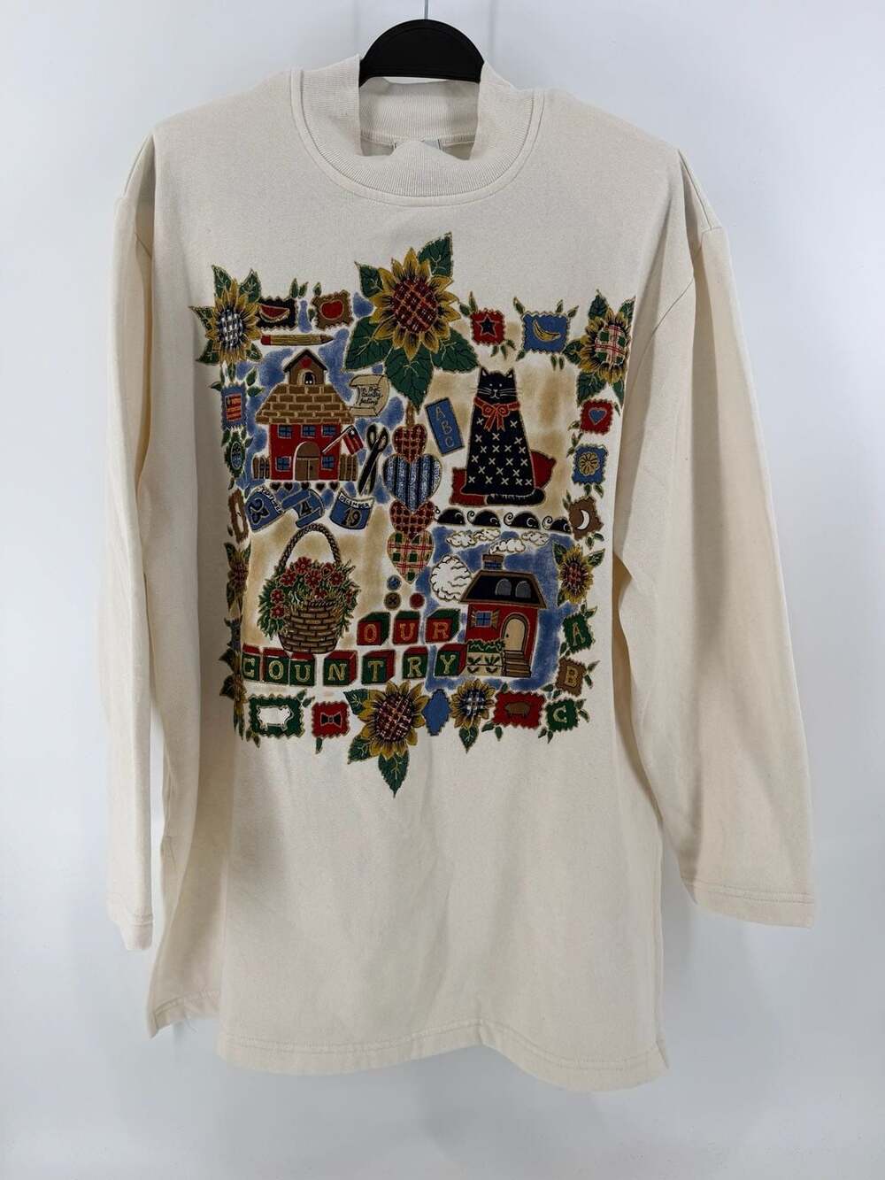 K.W.B.L. Vintage 90s Folk Art Fleece Mock Neck Large
